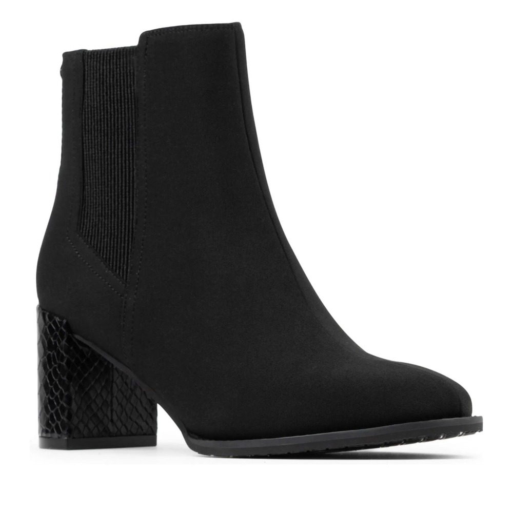 Donald Pliner Dammied Black‎ Crepe Elastic Ankle Boots Textured Block Heel 8.5M